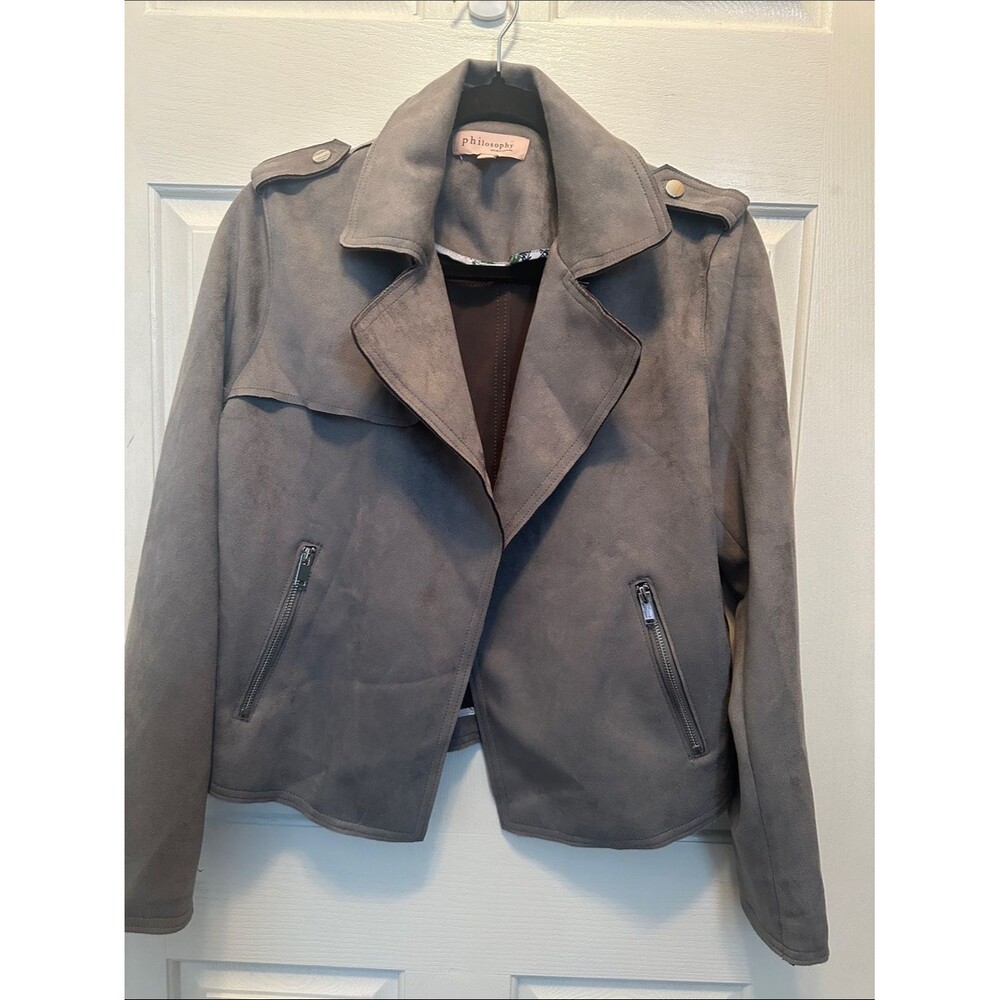 Philosophy Suede-Effect Moto Jacket in Gray Chic Trendy Size M
